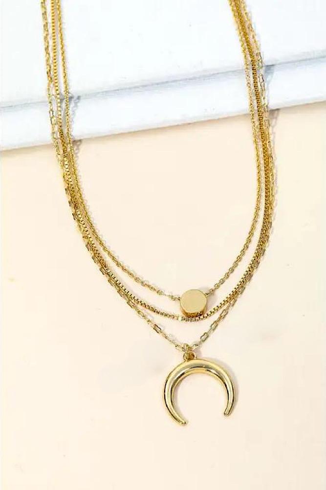 Crescent Moon Layered Chain Necklace Set