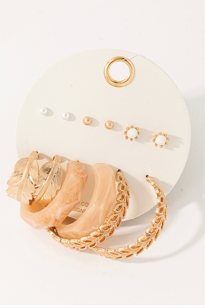 Assorted Leaf Design Hoop Earring Set