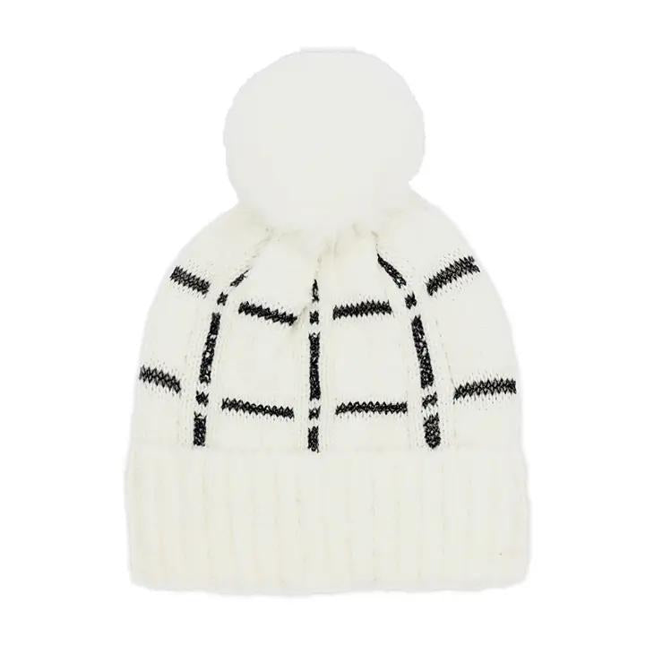 Plaid Pattern Pom Pom Beanie