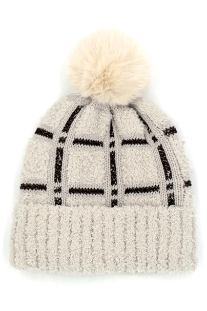 Plaid Pattern Pom Pom Beanie