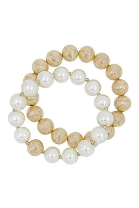 Gold Textured Beaded Bracelet Set