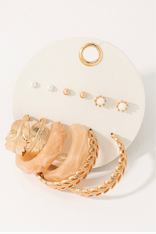 Assorted Leaf Design Hoop Earring Set