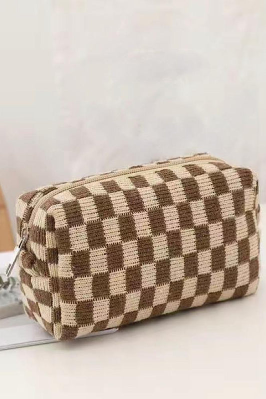 Checkered Pattern Zipper Makeup Bag