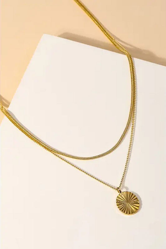 Chain Layered Oval Pendant Necklace