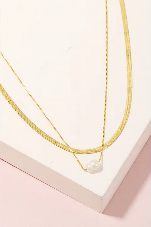 Vintage Gold Pearly Charm Layered Necklace