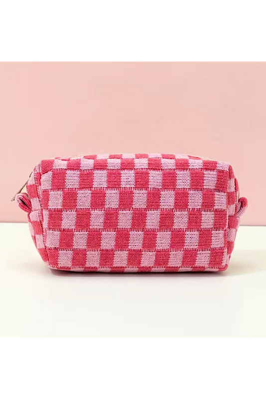 Checkered Pattern Zipper Makeup Bag